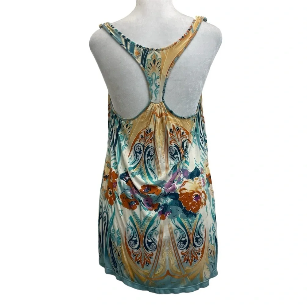 Free People Boho Y2K Floral Printed Racerback Tunic Tank Top